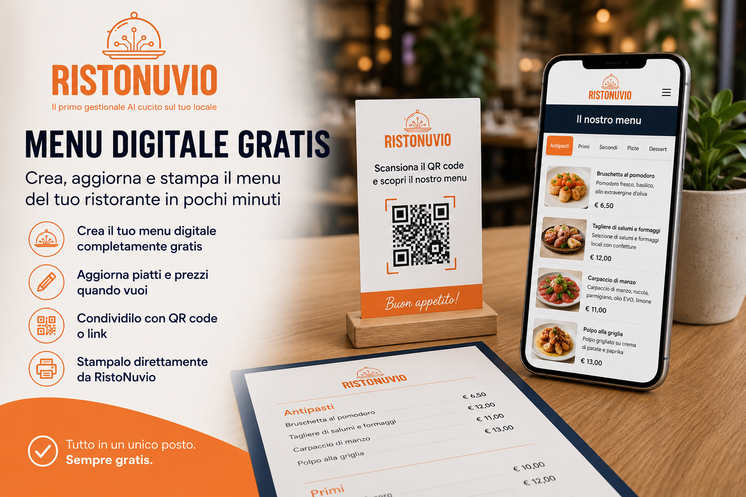 Menu digitale gratis per ristoranti: più ordine, meno costi, più clienti